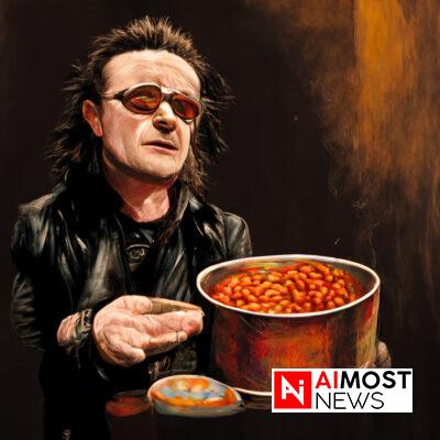 Bono plays secret London gig to a can of baked beans.